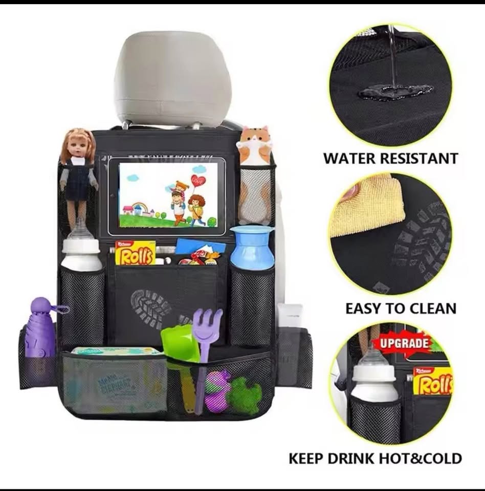 Car Backseat Organizer with Touch Screen Tablet Holder Auto Storage Pockets - 3